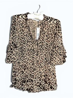 Alice + Olivia Julius Leopard Print Silk Blend Tiered Ruffle Blouse XS